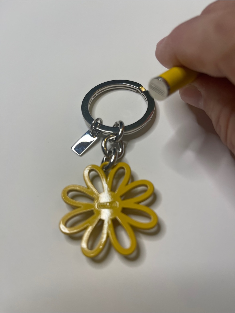 Coach Yellow Daisy Keychain with Red Center and Yellow Coach Pen - Picture 4 of 8
